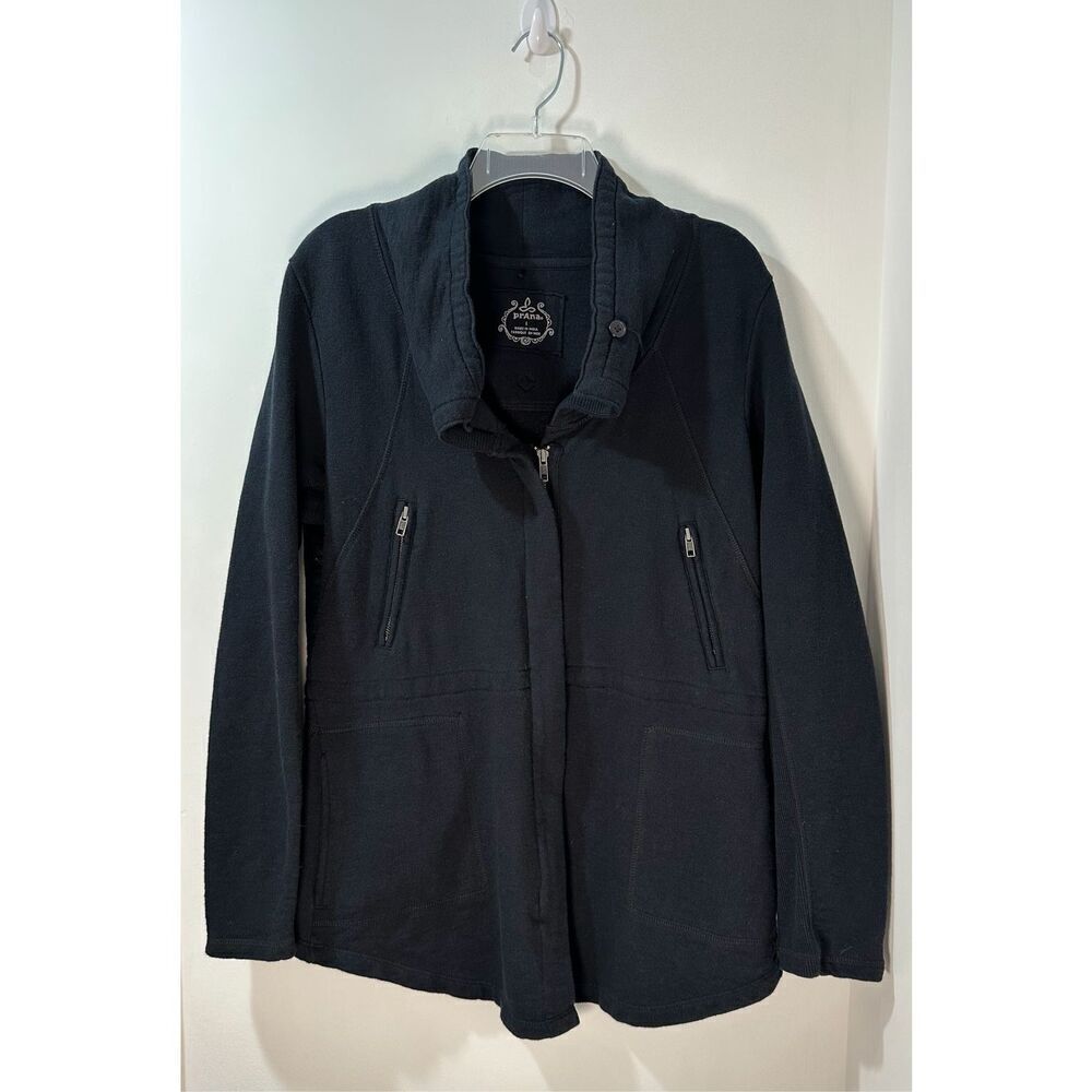 PrAna organic cotton women’s full zip black jacket w/pockets size Large #31-1810